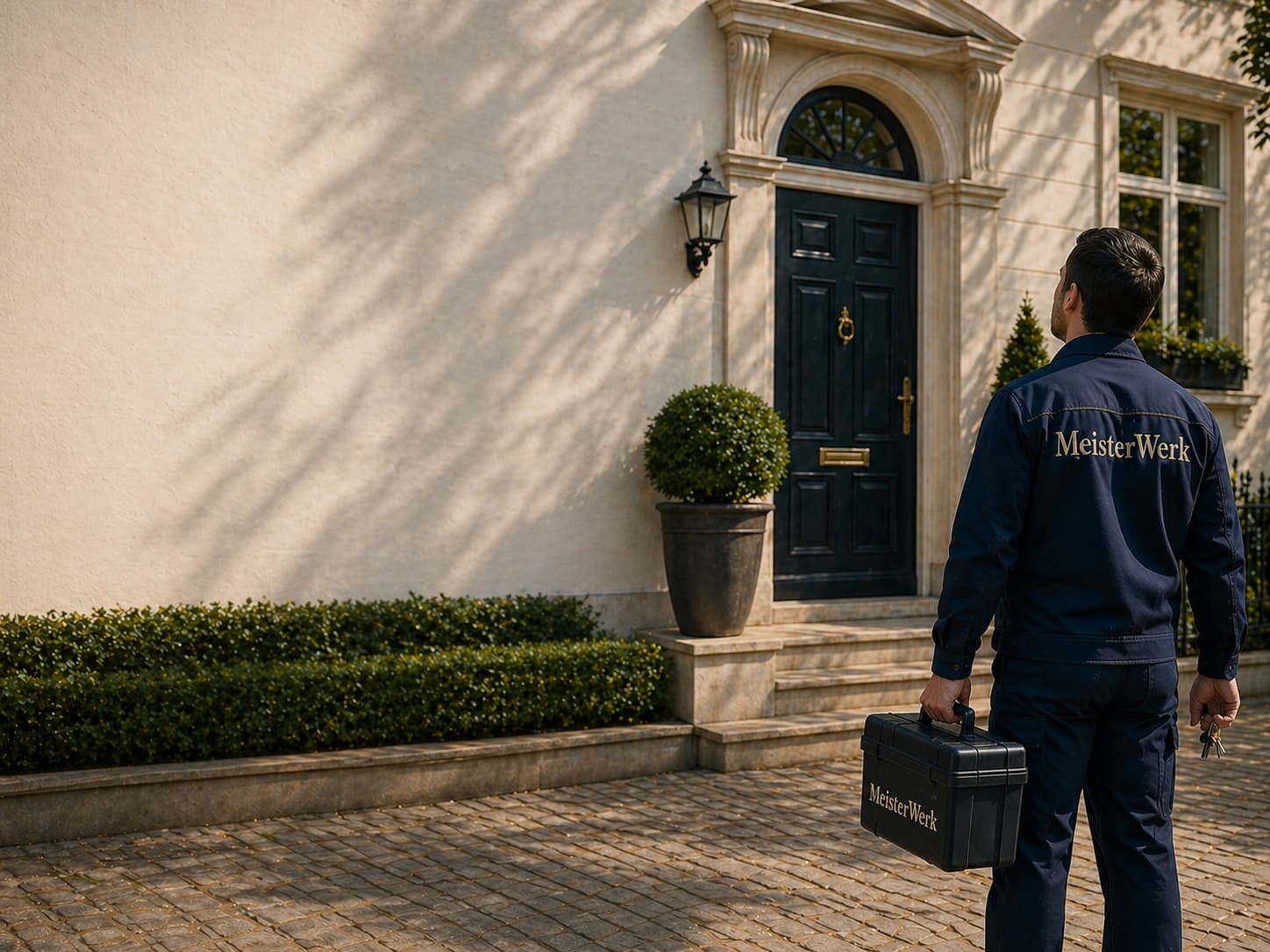 Schlüsseldienst Techniker vor einer Haustür