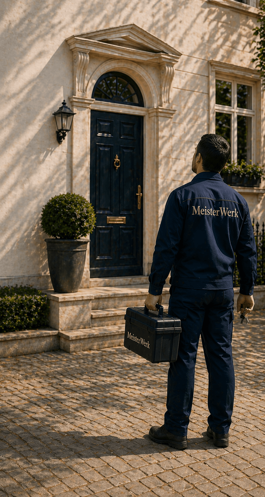 Schlüsseldienst Techniker vor einer Haustür